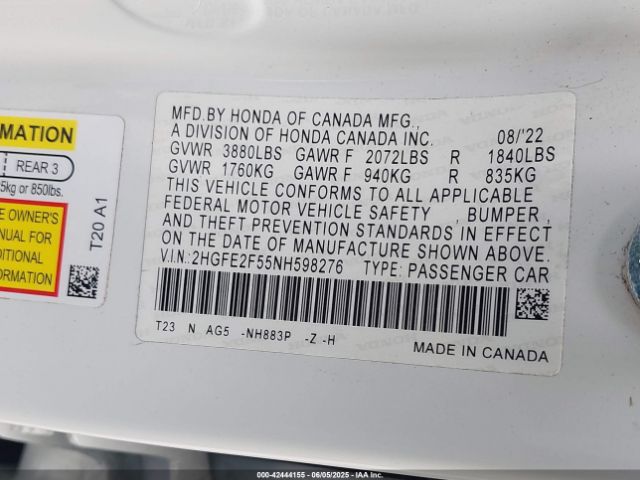 2HGFE2F55NH598276 Honda k20c2