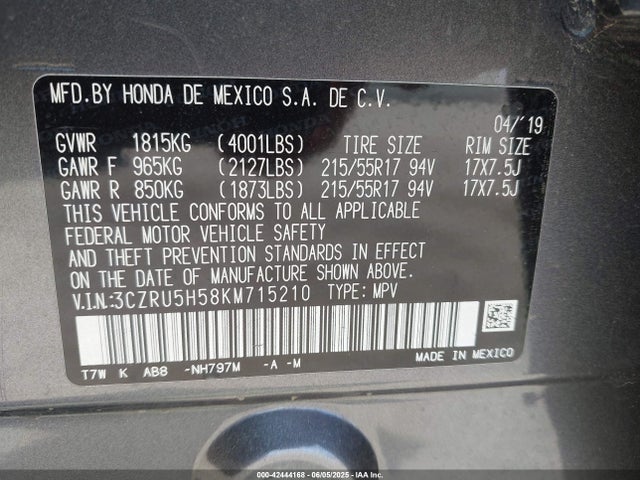 3CZRU5H58KM715210 Honda r18z9