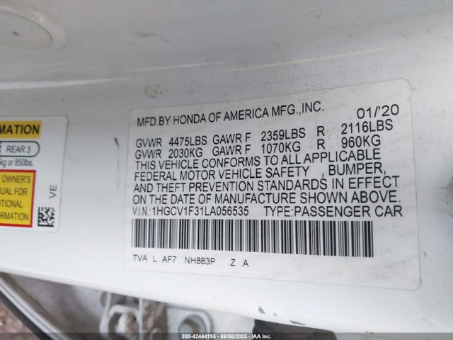 1HGCV1F31LA056535 Honda l15be
