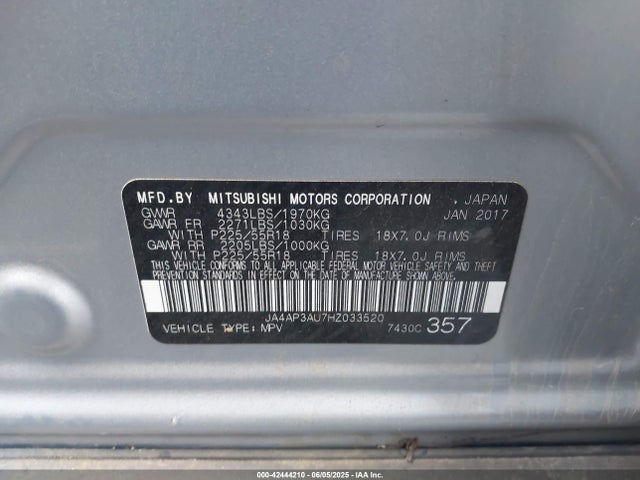 Mitsubishi 2.0 dohc mivec 2017 JA4AP3AU7HZ033520 Image 9