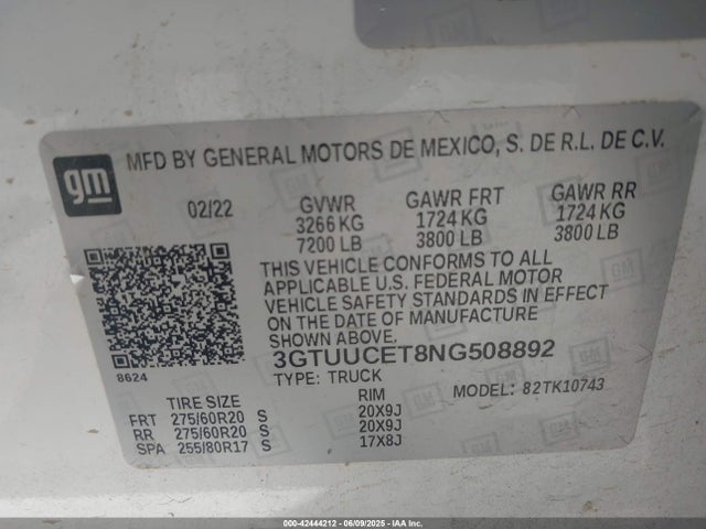 3GTUUCET8NG508892 GMC lm2