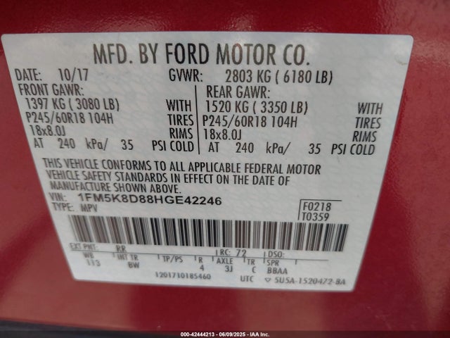 1FM5K8D88HGE42246 Ford 3.5l ti-vct