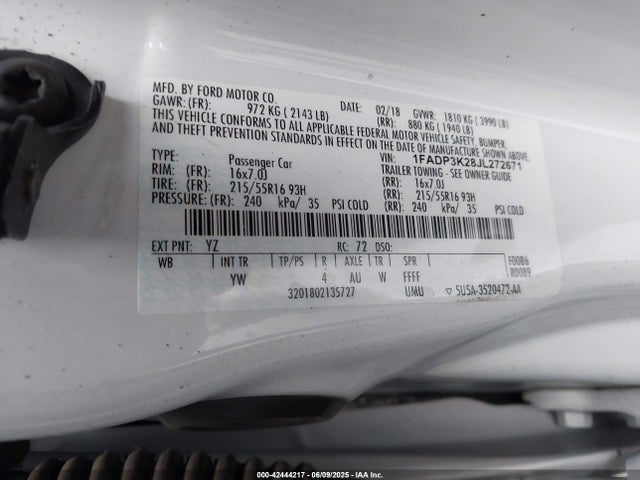 1FADP3K28JL272671 Ford 2.0l gdi