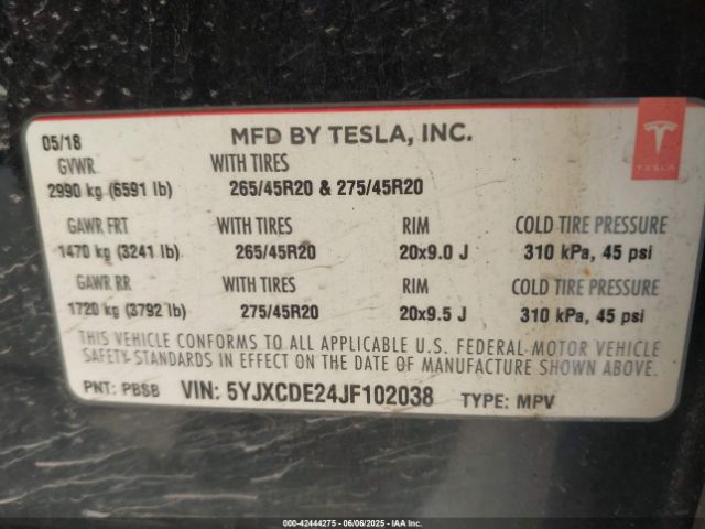 2018 TESLA MODEL X 5YJXCDE24JF102038 Photo 8