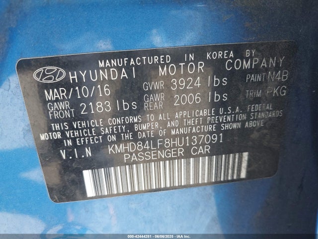 KMHD84LF8HU137091 Hyundai 2017