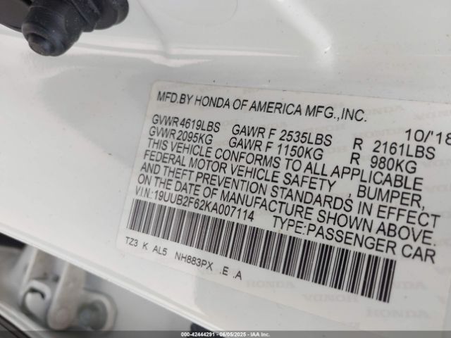 19UUB2F62KA007114 Acura Tlx Tech   A-spec Pkgs