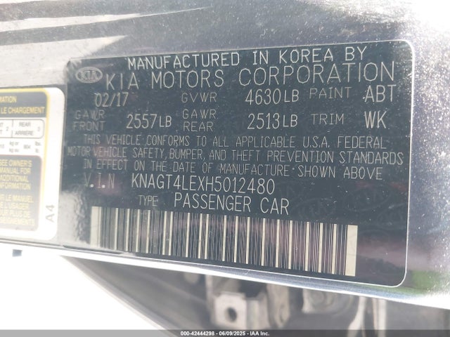KNAGT4LEXH5012480 KIA OPTIMA HYBRID