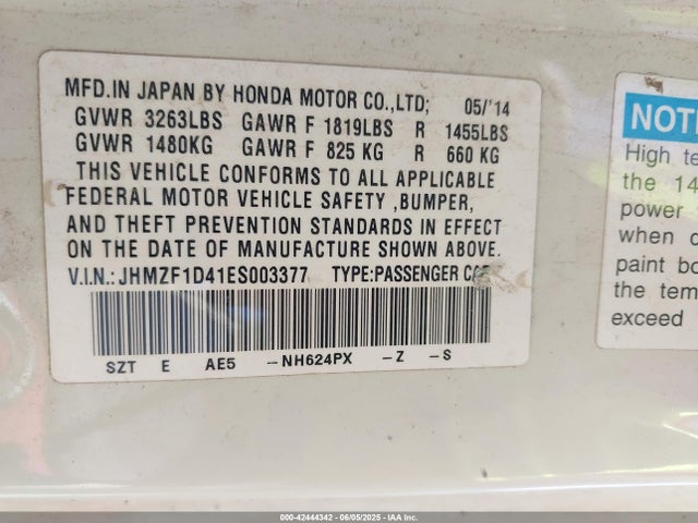 Honda lea1 2014 JHMZF1D41ES003377 Image 9