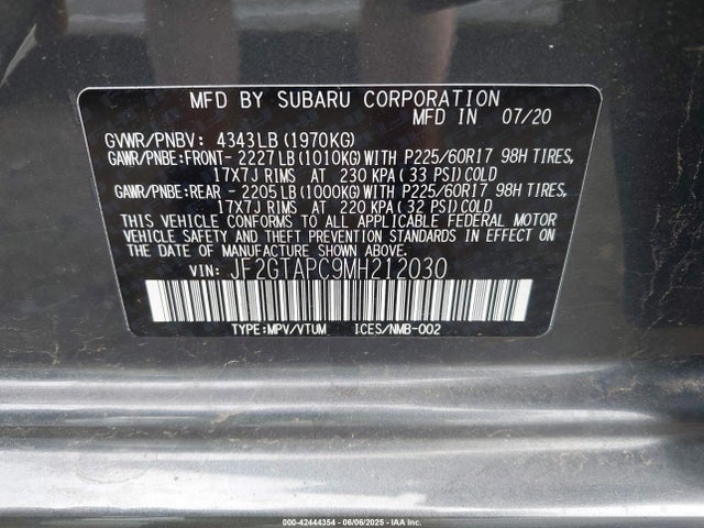 Subaru na 2021 JF2GTAPC9MH212030 Image 9