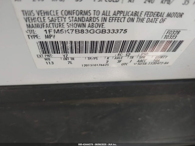 1FM5K7B83GGB33375 Ford Explorer