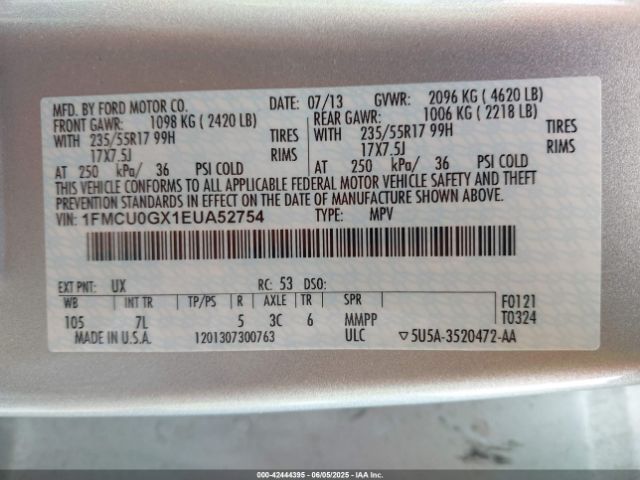 1FMCU0GX1EUA52754 Ford ESCAPE SE