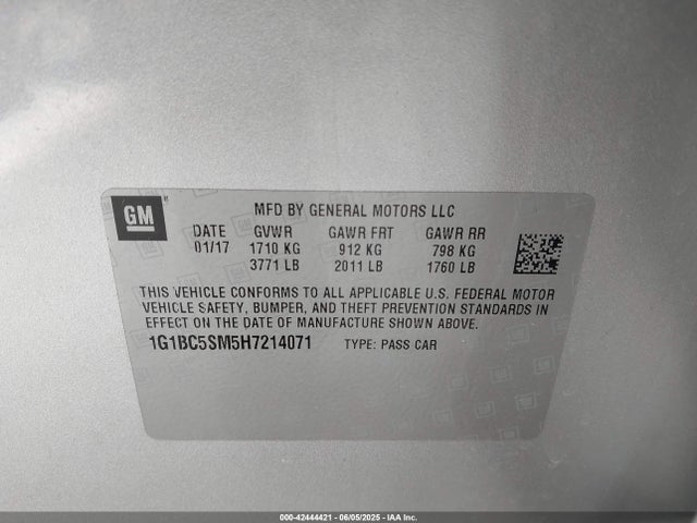 1G1BC5SM5H7214071 Chevrolet le2 -di: direct injection, vvt: variable valve timing, gen, alum