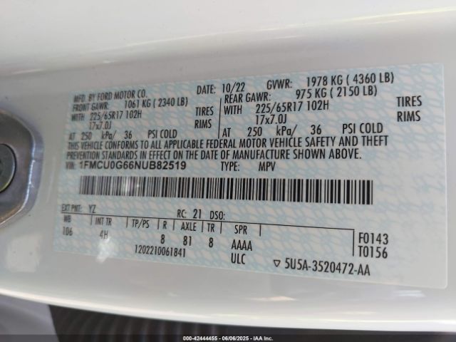 2022 FORD ESCAPE 1FMCU0G66NUB82519 Photo 8