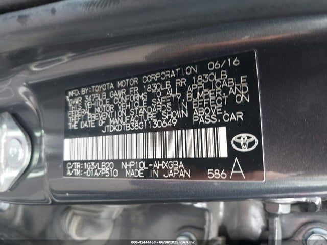 JTDKDTB38G1130649 Toyota Prius C Four