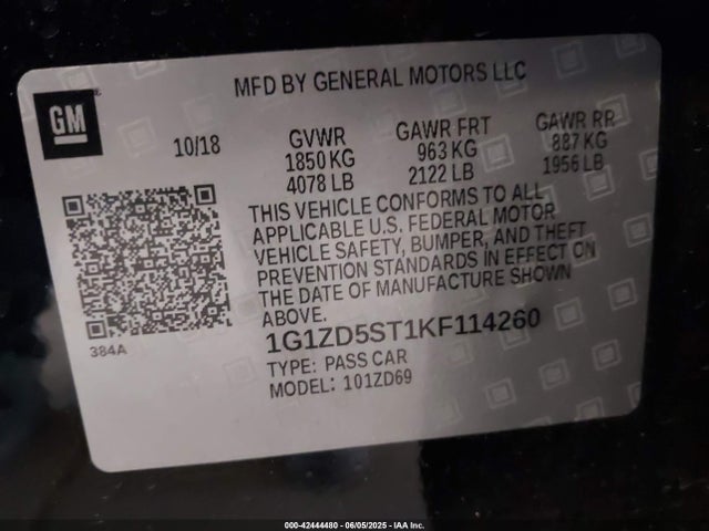 1G1ZD5ST1KF114260 Chevrolet lfv - direct injection, variable valve timing, gen 1