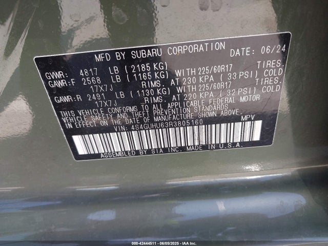 4S4GUHU63R3805160 Subaru na