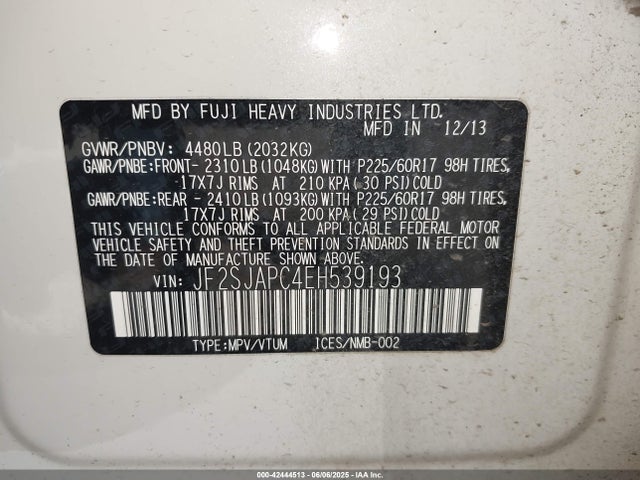 Subaru 2.5na u5 2014 JF2SJAPC4EH539193 Image 9