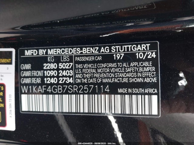 W1KAF4GB7SR257114 Mercedes-Benz m254