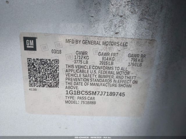 1G1BC5SM7J7189745 Chevrolet le2 -di: direct injection, vvt: variable valve timing, gen, alum