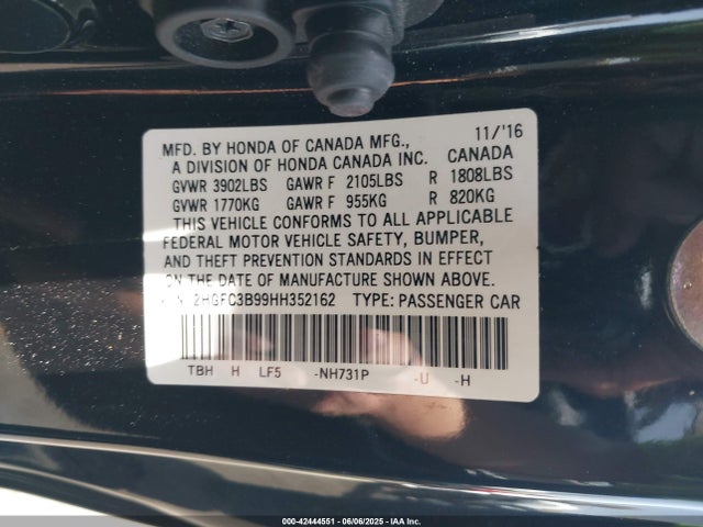 2HGFC3B99HH352162 Honda Civic Touring