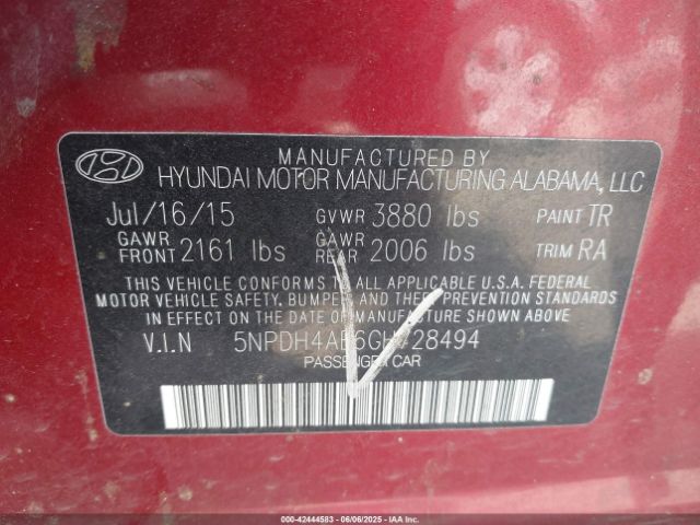 5NPDH4AE6GH728494 Hyundai ELANTRA SE