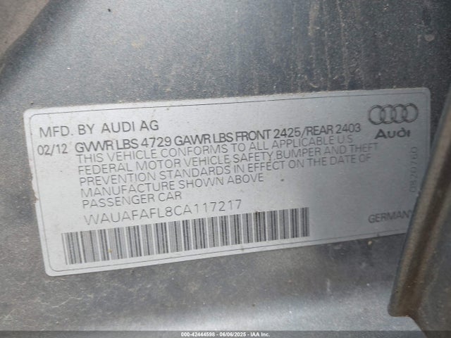 2012 AUDI A4 WAUAFAFL8CA117217 Photo 8