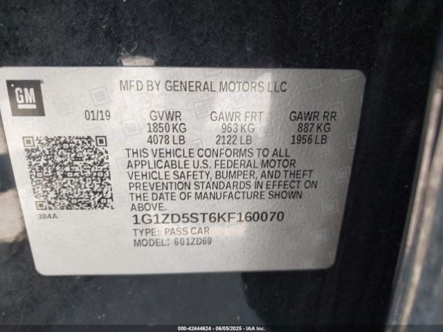 2019 CHEVROLET MALIBU 1G1ZD5ST6KF160070 Photo 8