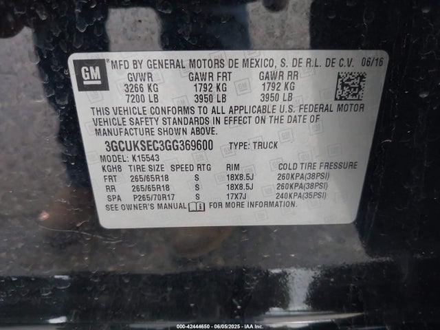 3GCUKSEC3GG369600 Chevrolet l83 - sidi, vvt, afm, e85 max, aluminum