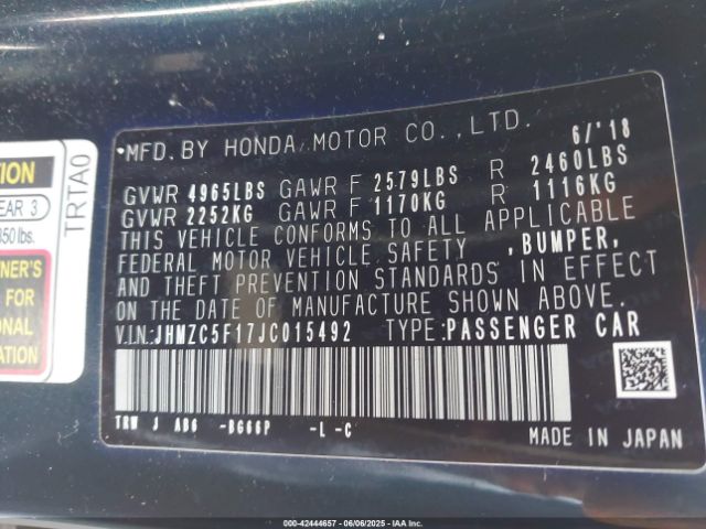 2018 HONDA CLARITY PLUG-IN HYBRID JHMZC5F17JC015492 Photo 8