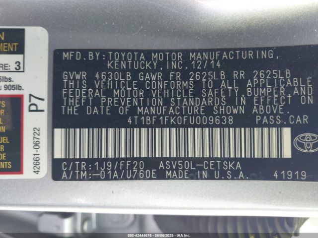 4T1BF1FK0FU009638 Toyota 2ar-fe