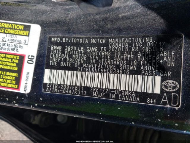 2T1BURHE9HC839616 Toyota COROLLA LE