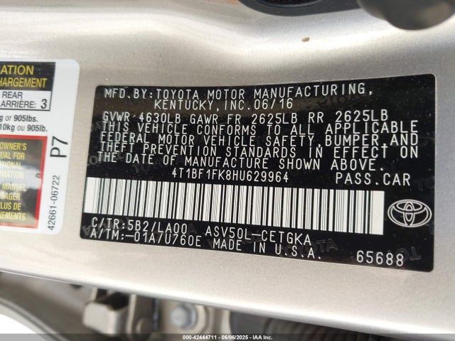 Toyota 2ar-fe 2017 4T1BF1FK8HU629964 Image 9
