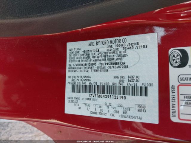 2005 FORD MUSTANG 1ZVFT80N355125190 Photo 8