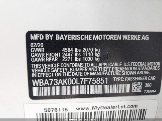 WBA73AK00L7F75851 BMW 2020