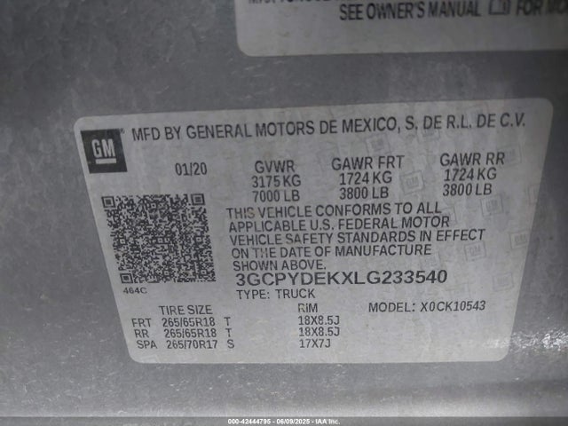 3GCPYDEKXLG233540 Chevrolet l3b - sidi, vvt, alum