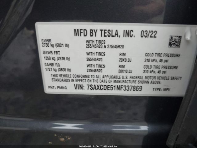 2022 TESLA MODEL X 7SAXCDE51NF337869 Photo 8