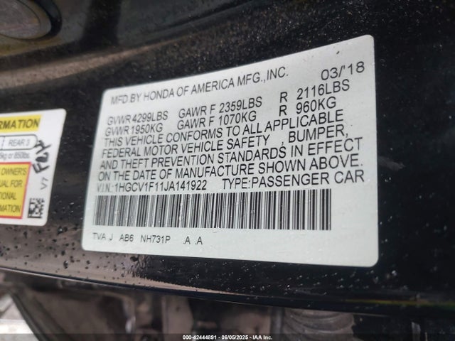 1HGCV1F11JA141922 Honda ACCORD LX