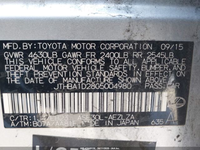 2016 LEXUS IS 200T JTHBA1D28G5004980 Photo 8