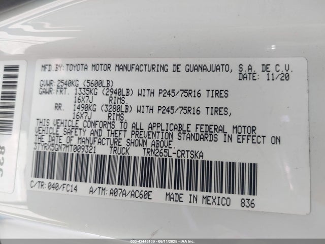 Toyota 2tr-fe 2021 3TYRX5GN7MT009321 Image 9