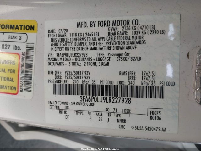 3FA6P0LU9LR227928 Ford Fusion Hybrid Se