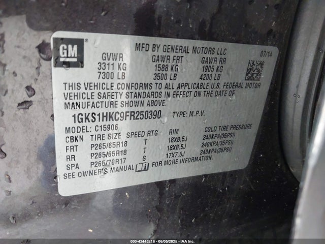 1GKS1HKC9FR250390 GMC l83 - vvt, active fuel management, aluminum