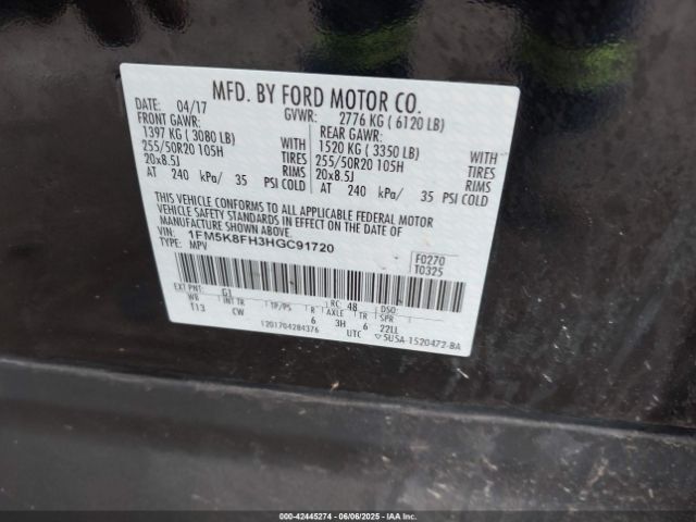 2017 FORD EXPLORER 1FM5K8FH3HGC91720 Photo 8
