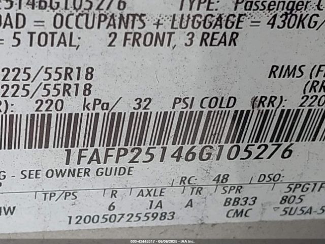 2006 FORD FIVE HUNDRED 1FAFP25146G105276 Photo 8