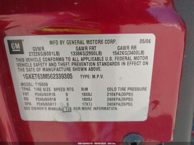 2006 GMC ENVOY 1GKET63M562339305 Photo 8