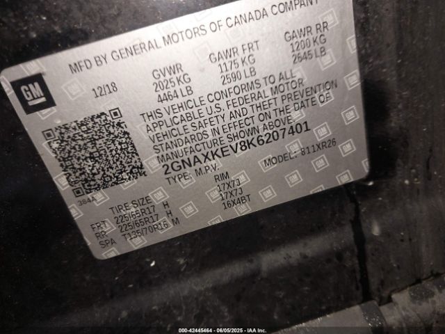 2019 CHEVROLET EQUINOX 2GNAXKEV8K6207401 Photo 8