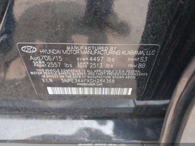 5NPE34AFXGH284368 Hyundai Sonata Limited