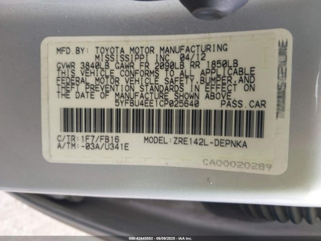 2012 TOYOTA COROLLA 5YFBU4EE1CP025640 Photo 8