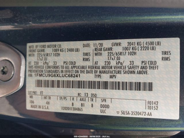 2020 FORD ESCAPE 1FMCU9G6XLUC68241 Photo 8