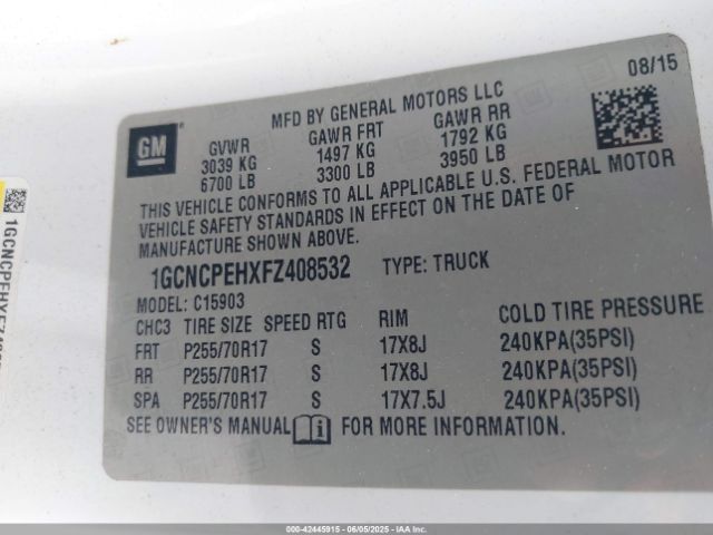 1GCNCPEHXFZ408532 Chevrolet Silverado 1500 Wt
