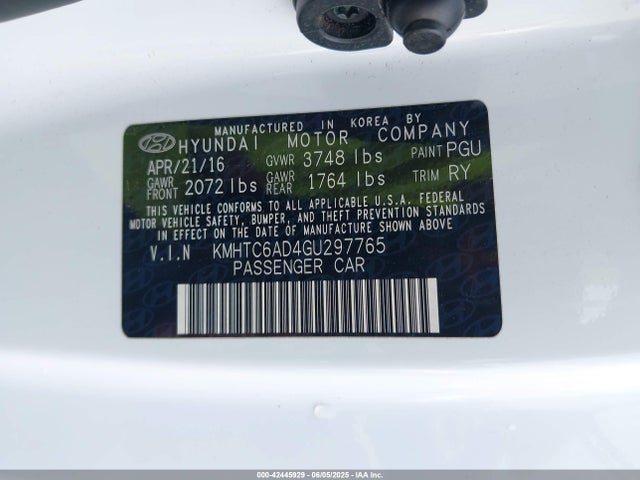 42445929 :رقم المزاد ، KMHTC6AD4GU297765 vin ، 2016 Hyundai Veloster مزاد بيع